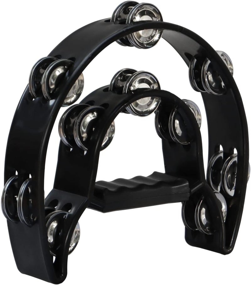 Bealuffe Tambourine Double Row Hand Held Percussion Tambourine with Metal Jingles for KTV Party (Black) - Image 1